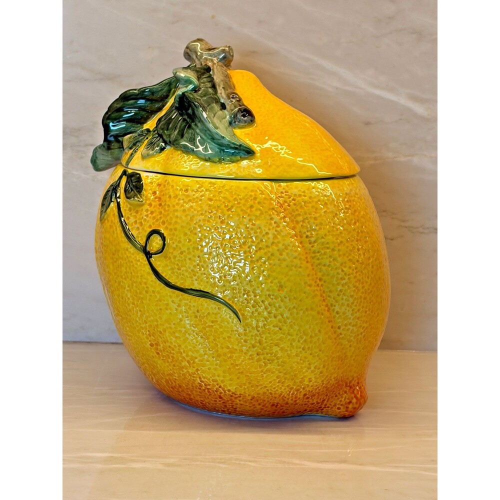 Corner Ruby The Lemon Collection Ceramic Cookie Jar Canister Lidded Fruit Stem